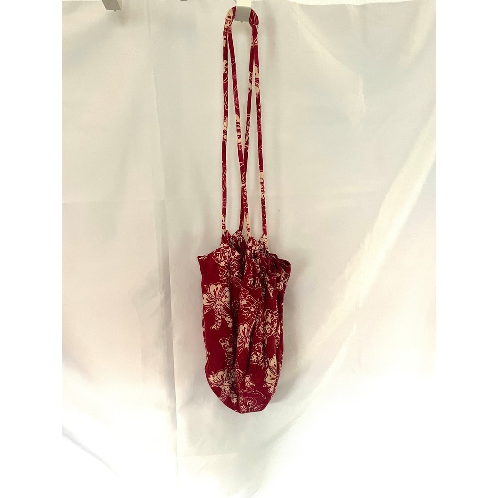 Handmade Indonesia Red Floral Batik Rayon Multi Pocket Shoulder Bag Hobo Boho